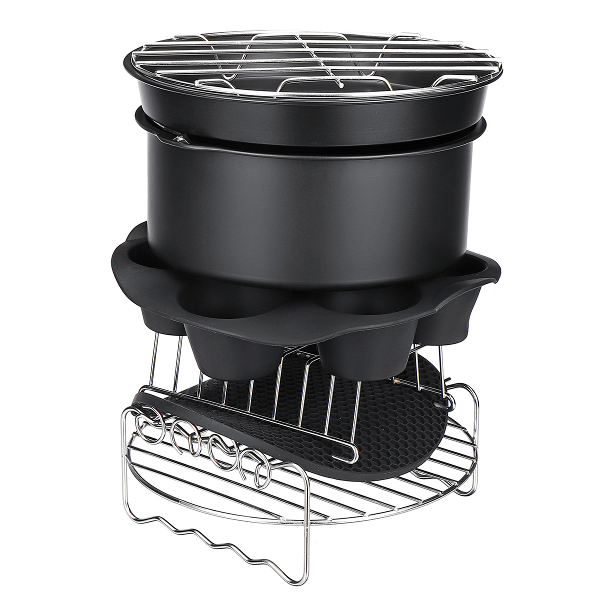 7PCS Air Fryer Accessories Set Chips Baking Basket Pizza Pan Home Kitchen Tool 41