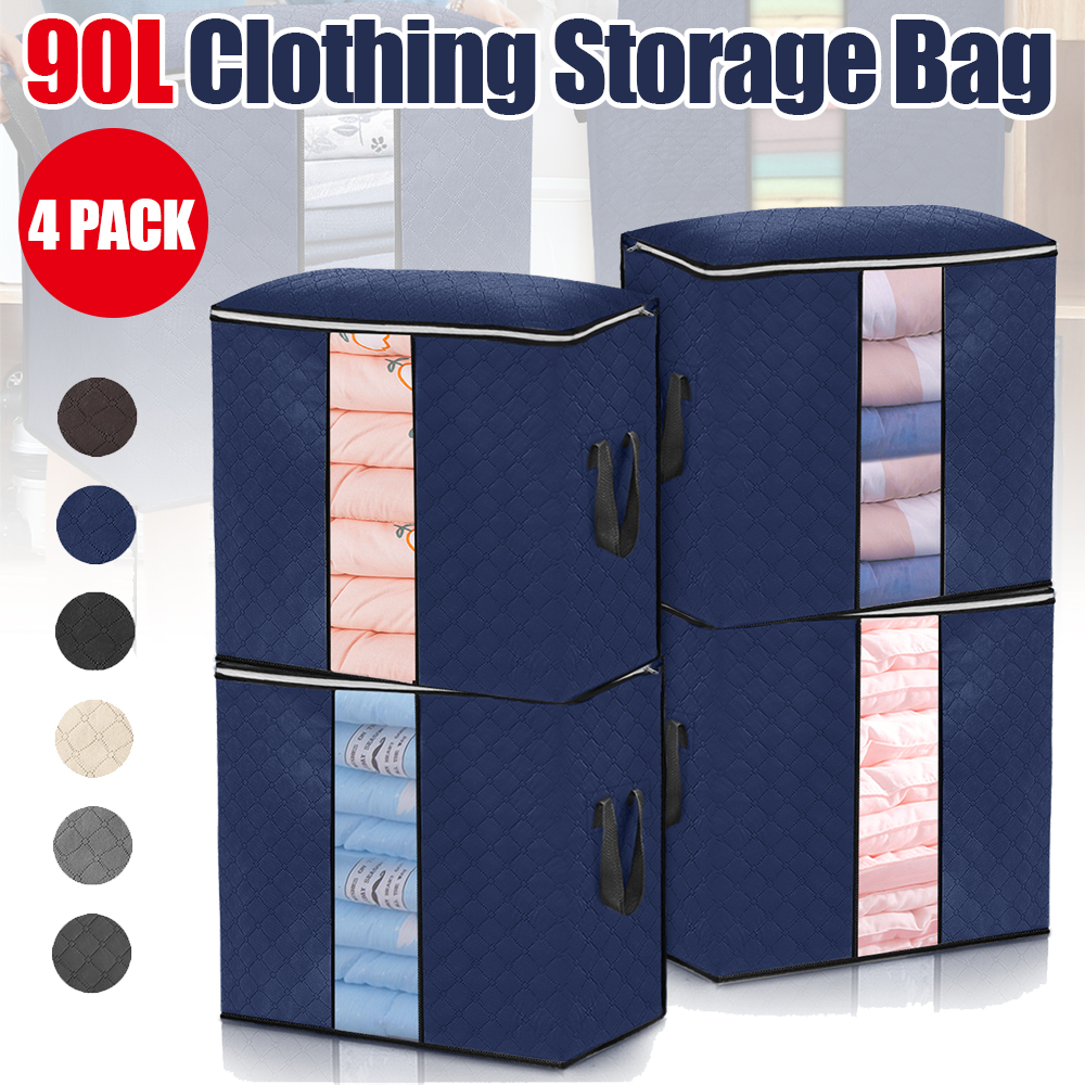 KING DO WAY 4Pcs Non-woven Fabric Clothes Storage Bag Foldable High Capacity Quilt Storage Bag Portable Storage Container