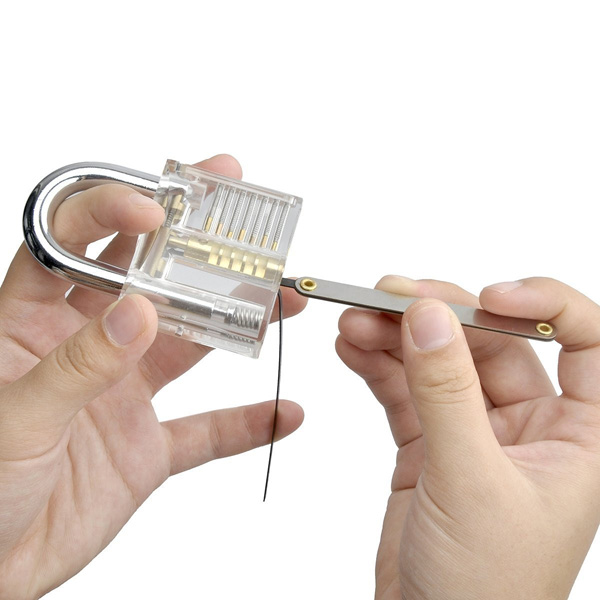DANIU Transparent Practice Padlock with 12pcs Unlocking Lock Picks Set Key Extractor Tools 16