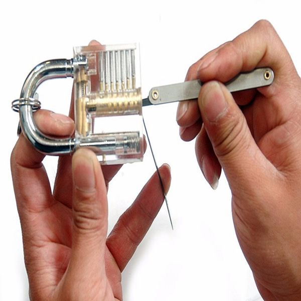 DANIU Transparent Practice Padlock with 12pcs Unlocking Lock Picks Set Key Extractor Tools 17