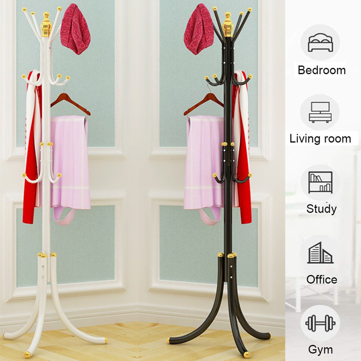 Coat Rack Hat Stand Clothes Hanger Umbrella Holder Metal Home Office Entry