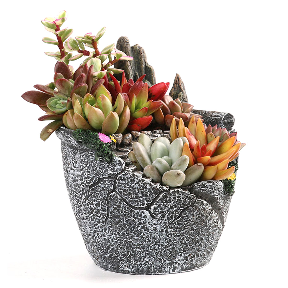 

Garden Plant Flower Pot Resin Herb Succulent Planter Rockery Shaped Trough Basket Decorations