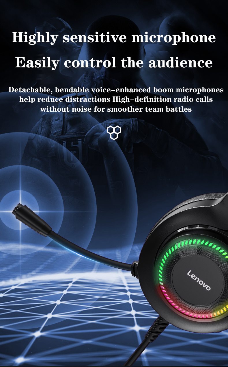 Lenovo ThinkPlus G20 Gaming Headset 3.5mm USB7.1 Surround Sound HIFI Stereo Colorful Light Gamer Headphones with Mic