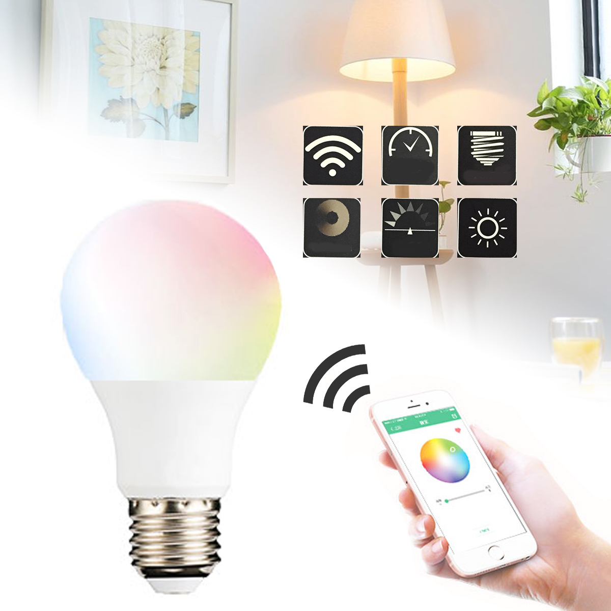 

4.5W E27 WIFI Control Light Smart Bulb Wireless Dimmable RGBW LED Lamp Home Decorate AC85-265V