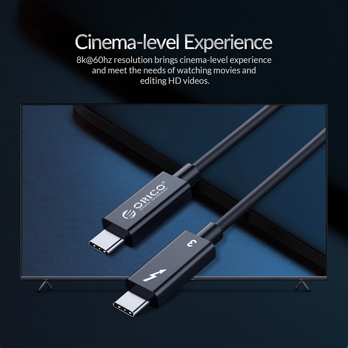 ORICO for Thunderbol 3 Cable USB-C to USB-C 100W PD3.0 Cable 8K 60HZ Video Output 40Gbps Data Transmission Cord For Samsung Galaxy S20 For iPad Pro 2020 MacBook Pro 2020