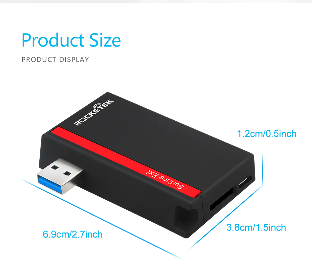 Rocketek SUR-U3 USB 3.0 to 2-Port USB 3.0 TF SD Card Reader Hub with Micro USB Power Port for Surface Pro 12