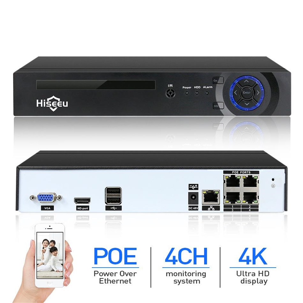 Hiseeu H.265 H.264 4CH 8CH 48V POE IP Camera NVR 4K Network Video Recorder P2P ONVIF 4K CCTV System 108