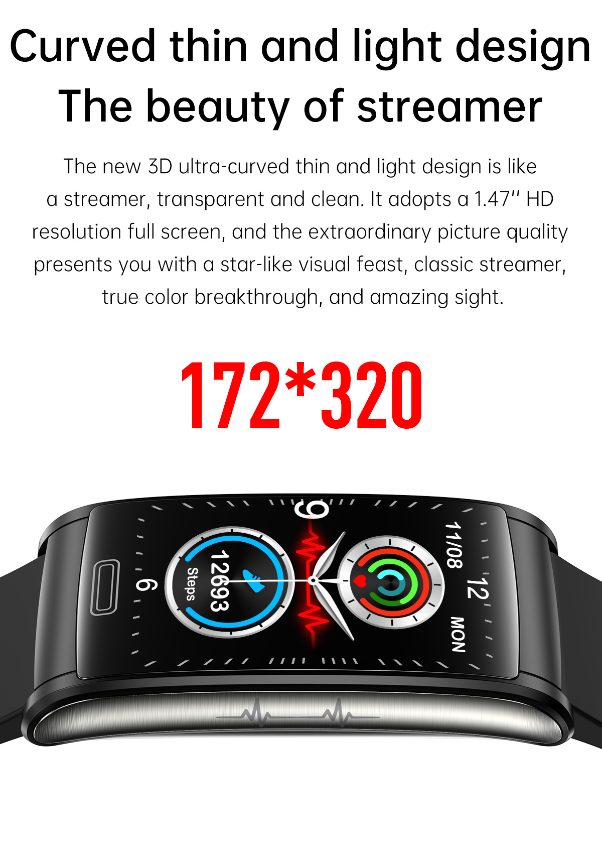 E600 1.47 inch HD Screen ECG Monitor Heart Rate Blood Pressure SpO2 Monitor Fitness Tracker 160mAh Battery BT5.1 IP68 Waterproof Smart Watch