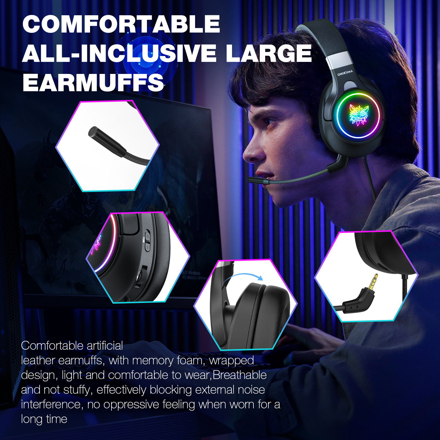 ONIKUMA K15 Gaming Headset RGB Light Wired Headphones With Microphone Stereo Earphones for Xbox One Headsets Gamer for PS4 PC