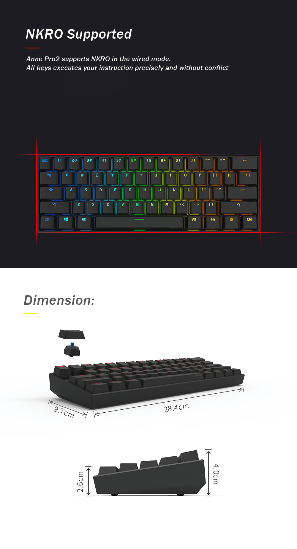 [Kailh BOX Switch]Obins Anne Pro 2 60% NKRO Bluetooth 4.0 Type-C RGB Mechanical Gaming Keyboard 20