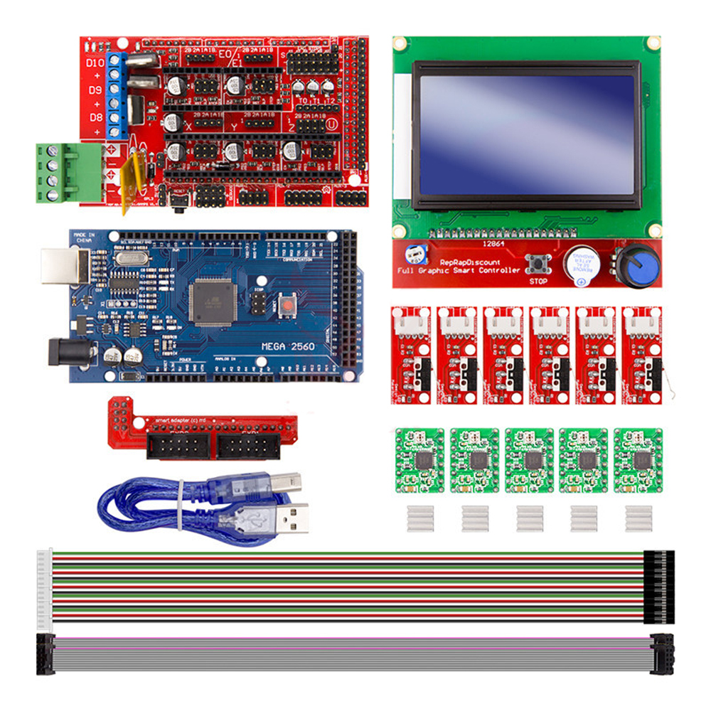 Rampas 1.4 Controller + Mega2560 R3 + 12864 Display with Limit Switch & A4988 Stepper Motor Driver DIY Kit for Arduino CNC 3D Printer 8