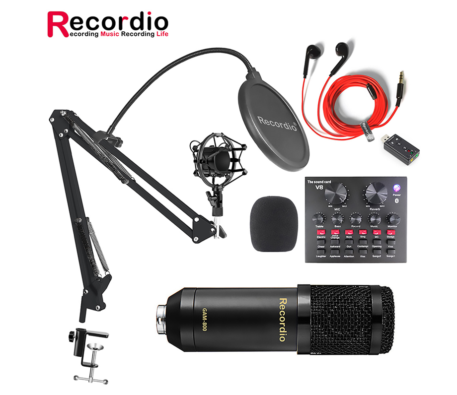 GAM-800W Microphone Condenser Sound Recording Microphone Kit With V8 Sound Card For Radio Braodcasting Singing Recording KTV Karaoke Mic