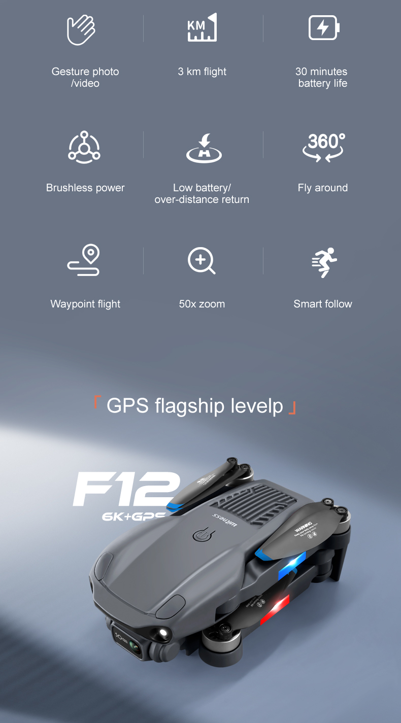 4DRC F12 GPS 5G WiFi 3KM FPV with 6K HD ESC Dual Camera Optical Flow Positioning Brushless Foldable RC Drone Quadcopter RTF
