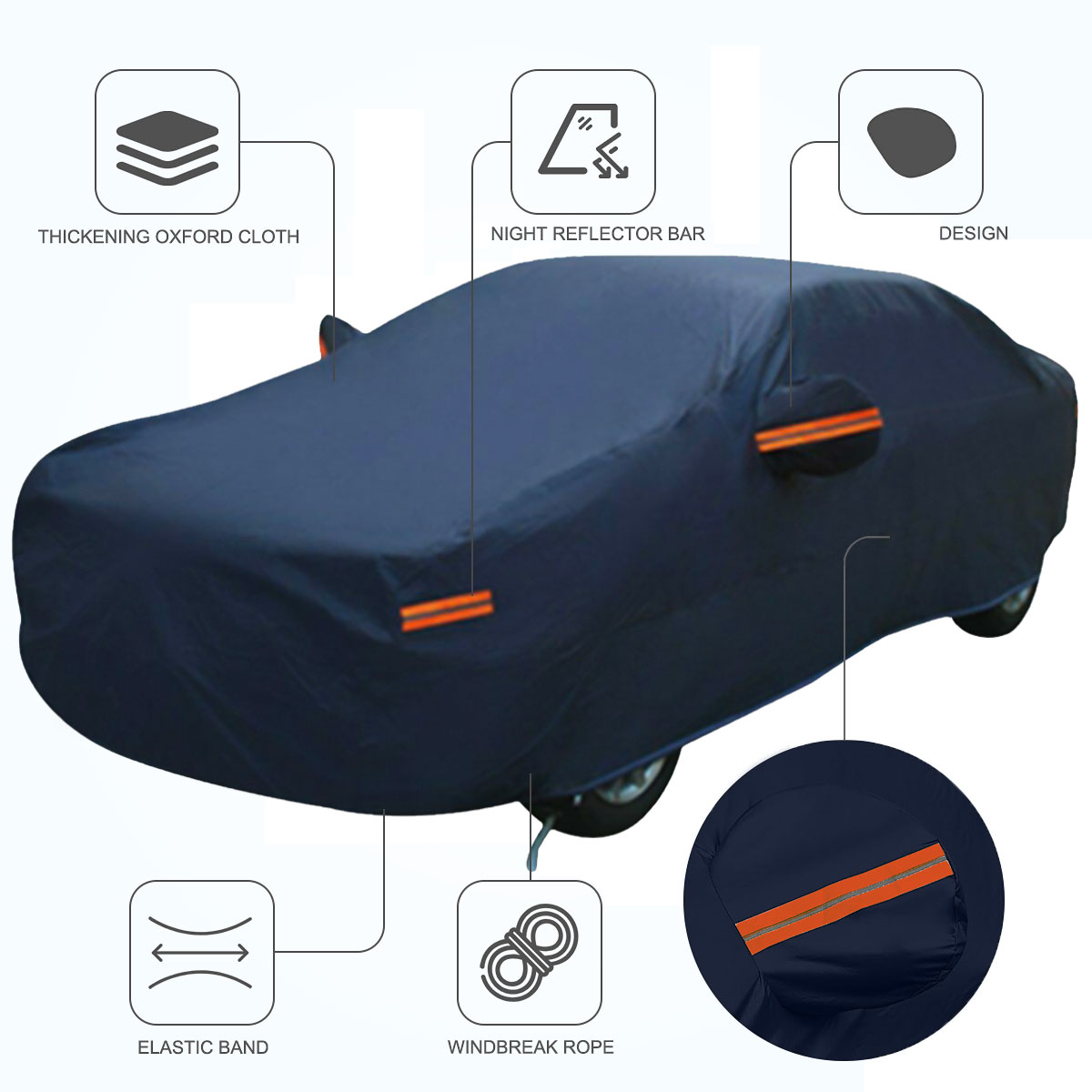 Dark Blue Full Car Cover Waterproof Sun Rain Heat Dust UV Resistant Protection