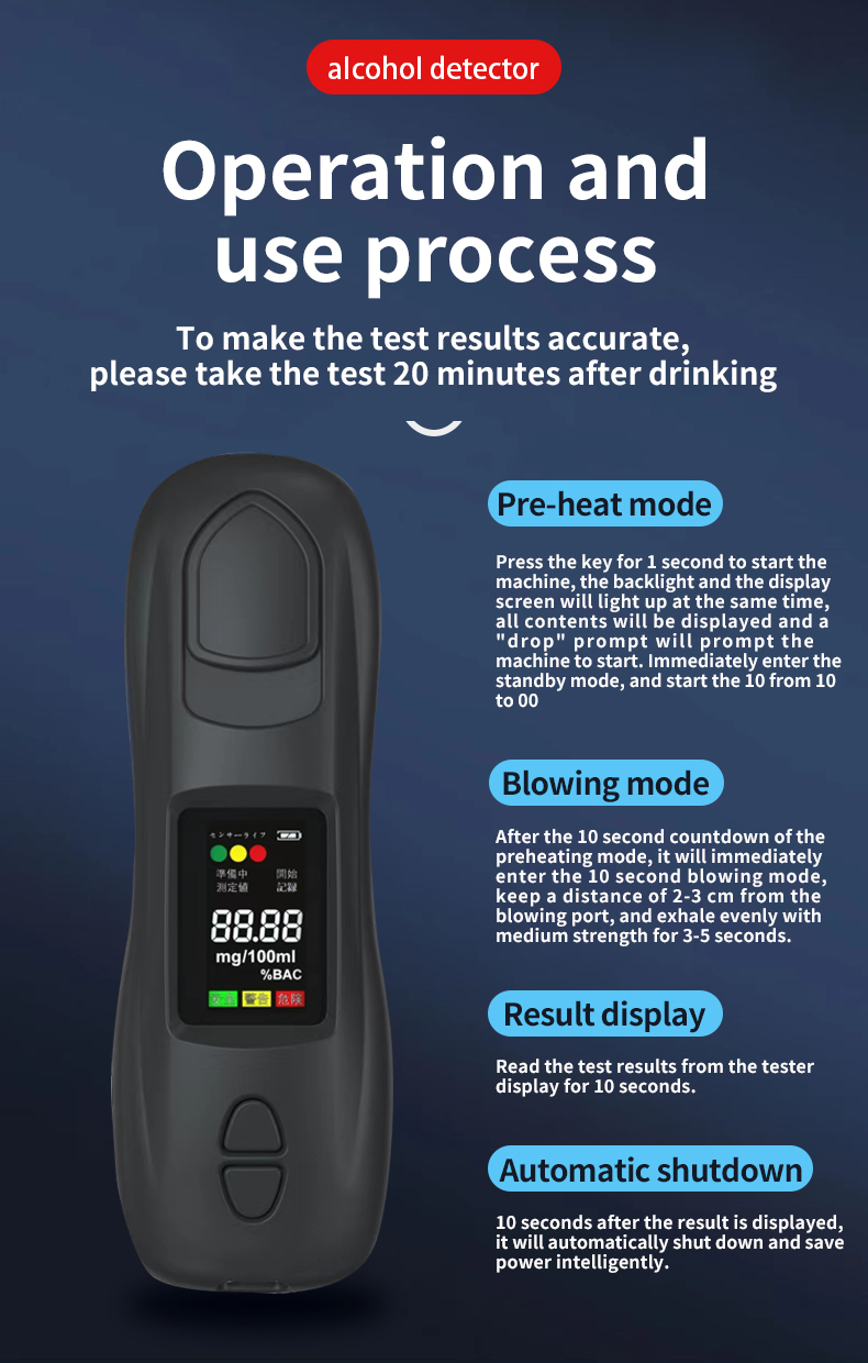MH-888 Portable Alcohol Tester with High Precision Sensor Accurate BAC Test Type-C Charging Compact Design for Safe Driving