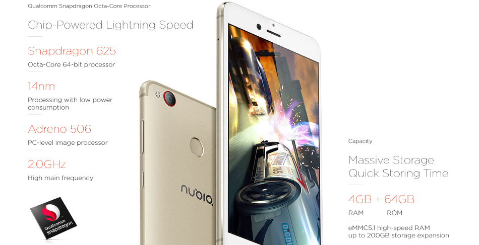 Nubia Z11 miniS 5.2 Inch Fingerprint 4GB RAM 64GB ROM Snapdragon 625 4G Octa Core Smartphone