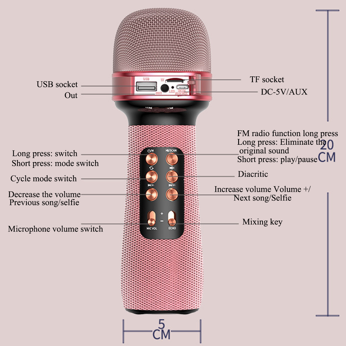 Wireless bluetooth Microphone FM Radio Audio Integrated Condenser Microphone