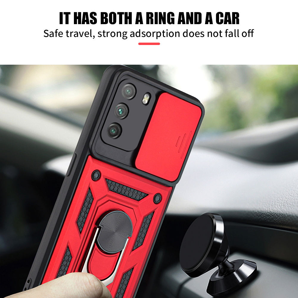 Bakeey for Poco F3/ Xiaomi Redmi K40 Case Armor Bumpers Shockproof Magnetic with 360 Rotation Finger Ring Holder Stand Slide-Camera Protection PC Protective Case Non-Original