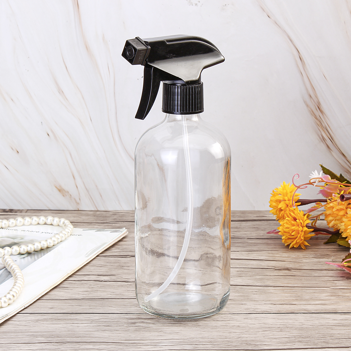250ml/500ml Clear Glass Bottle With Trigger Sprayer Cap Essential Oil Water Spraying Bottle