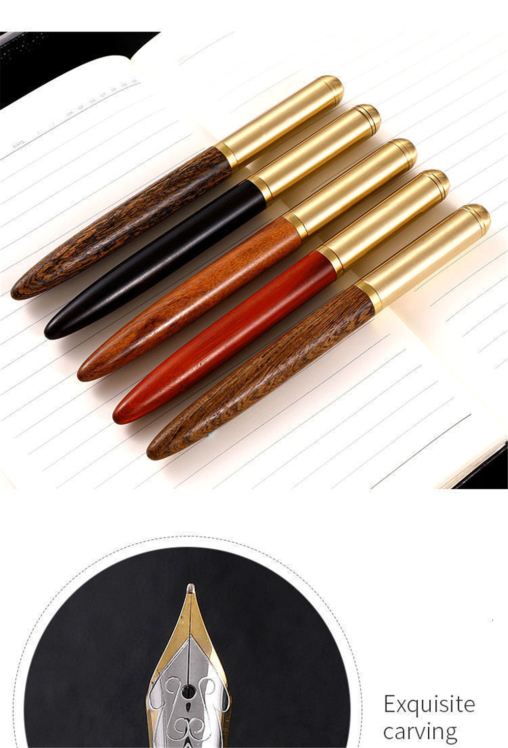 0.7mm Nib Wood Fountain Pen Ink Classic Metal Wood Pen Calligraphy Writing Business Gifts Stationery Office School Supplies