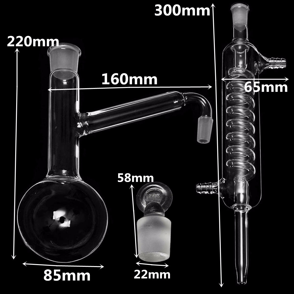 250mL Laboratory Distillation Glass Apparatus Set Lab Distilling Glassware Kit 19
