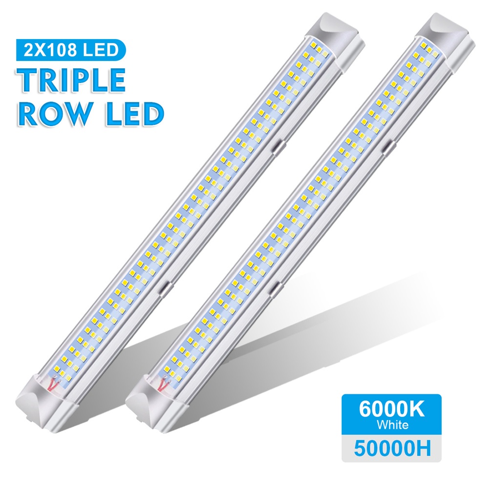2Pcs Triple Row 108 LED Interior Light Strip Bar With ON/OFF Switch for RV Car Van Bus Caravan Boat Home