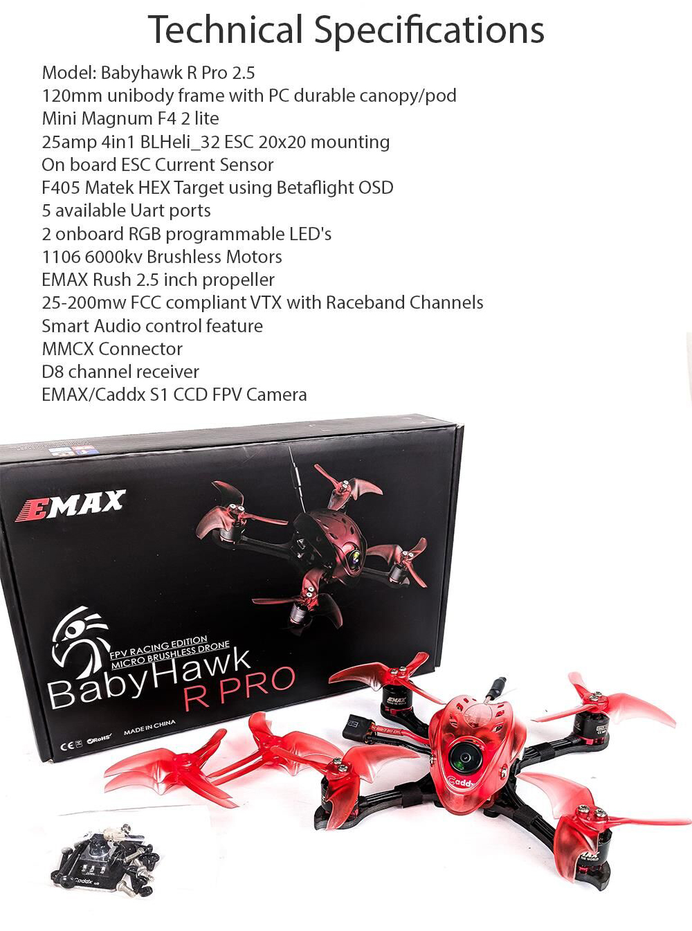 Emax Babyhawk R Pro 2.5 Inch 120mm FPV Racing Drone PNP/BNF Magnum F4 25A Blheli_32 Smart Audio VTX - Photo: 3