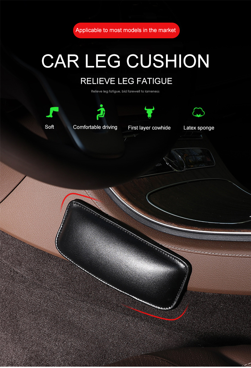 Universal Car PU Leather Knee Pillow PadInterior Comfortable Elastic Cushion Memory Foam Thigh Support 18X8.2cm