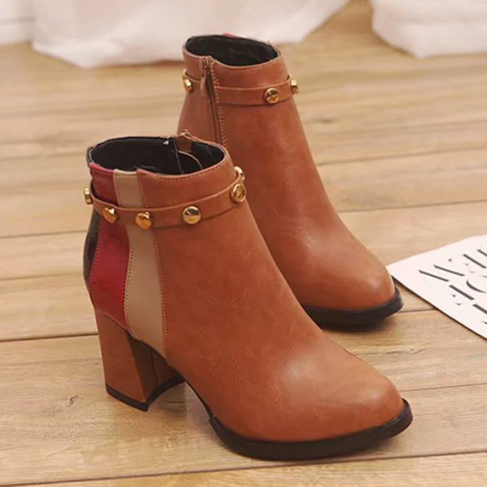 

Stitching Rivet Chunky Heel Ankle Boots