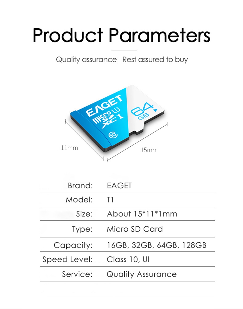 EAGET T1 Micro SD Card Memory Card 16GB/32GB/64GB/128GB Class 10 TF Card 35