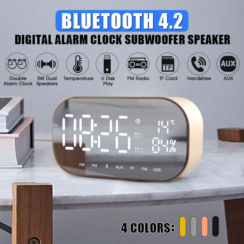 yAyusi S2 Dual Units Wireless Bluetooth Speaker LED Display Clock Mirror FM Radio Heavy Bass Speaker 87