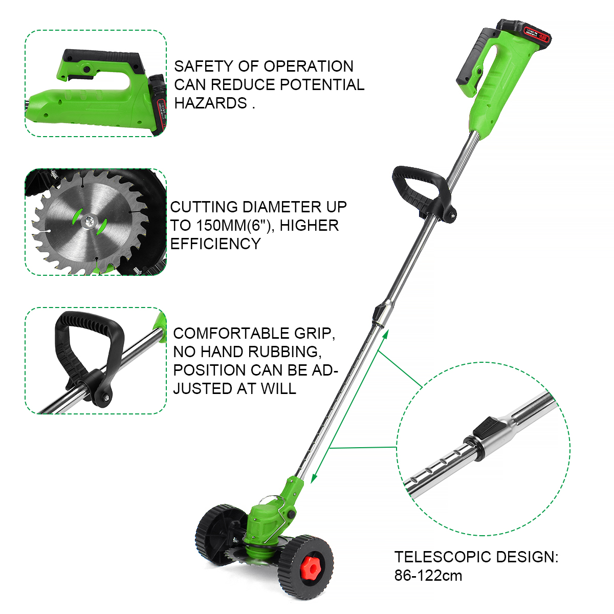 1500W Cordless Electric Grass Trimmer Weed Eater Edger Lawn Mower W/ 1/2 Battery
