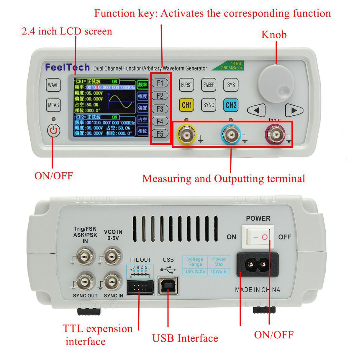 FY6600 Digital 12-60MHz Dual Channel DDS Function Arbitrary Waveform Signal Generator Frequency Meter 11