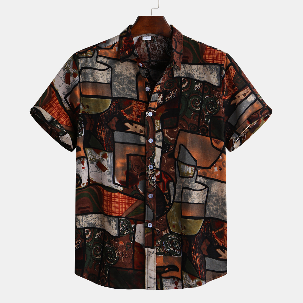New Mens Vintage Loose Summer Splicing Pattern Printed Shirts – Chile Shop