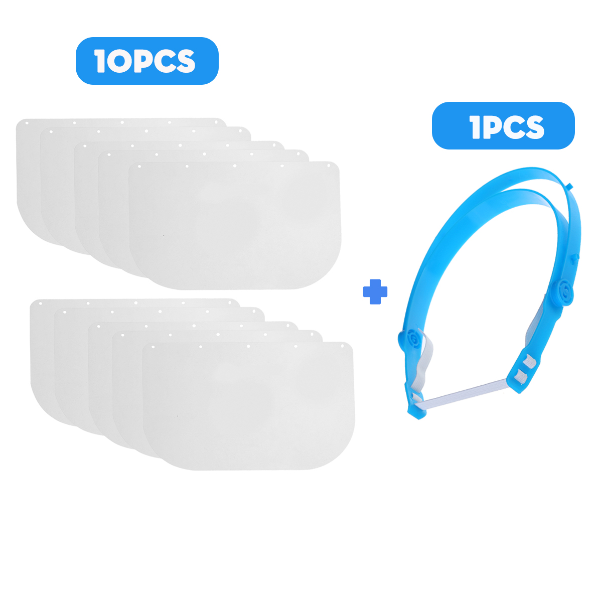 10Pcs Shield+1pcs Support Transparent Protective Full Face Visor Protection Safety Adjustable Work Guards