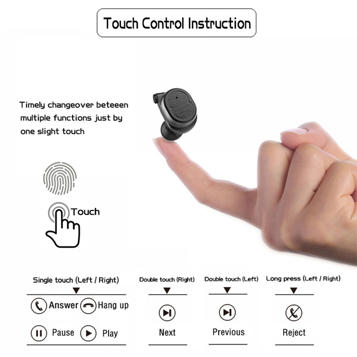 [Bluetooth 5.0] TWS Touch Control True Wireless Earphone HIFI Stereo IPX5 Waterproof Earbuds Headset 15