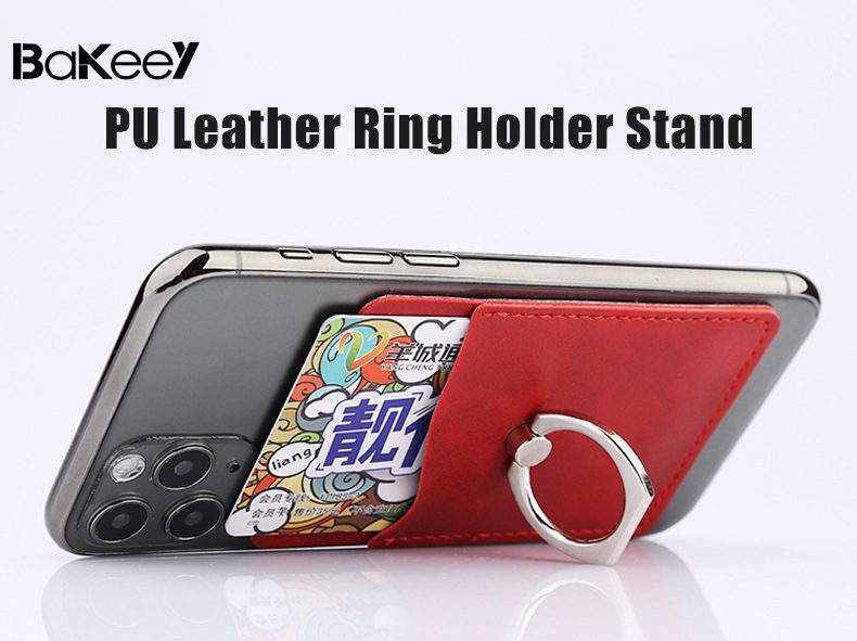 Universal 2 in 1 3M Adhesive Sticker PU Leather Mobile Phone Holder Ring Stand with Card Slot for All Smartphone Poco F2 Pro Redmi Note 9S 