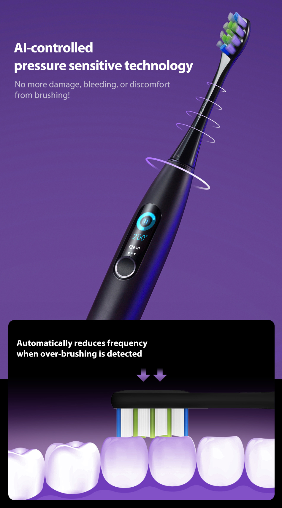 Oclean X PRO Smart Touch Screen Sonic Electric Toothbrush 32 Levels IPX7 Waterproof  2hrs Fast Charging Intelligent Tooth Cleaner Support App for IOS & Android