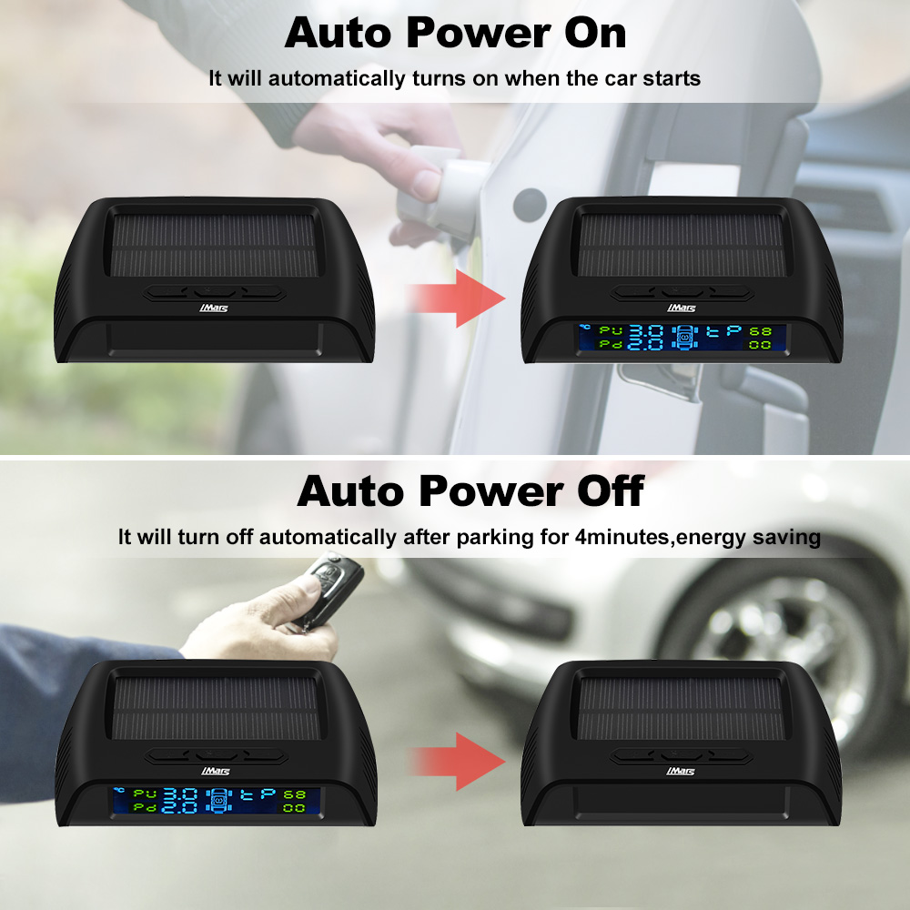 iMars Car Solar Tire Pressure Monitor System Real-time Tester LCD Screen TPMS 4 External Sensors C200