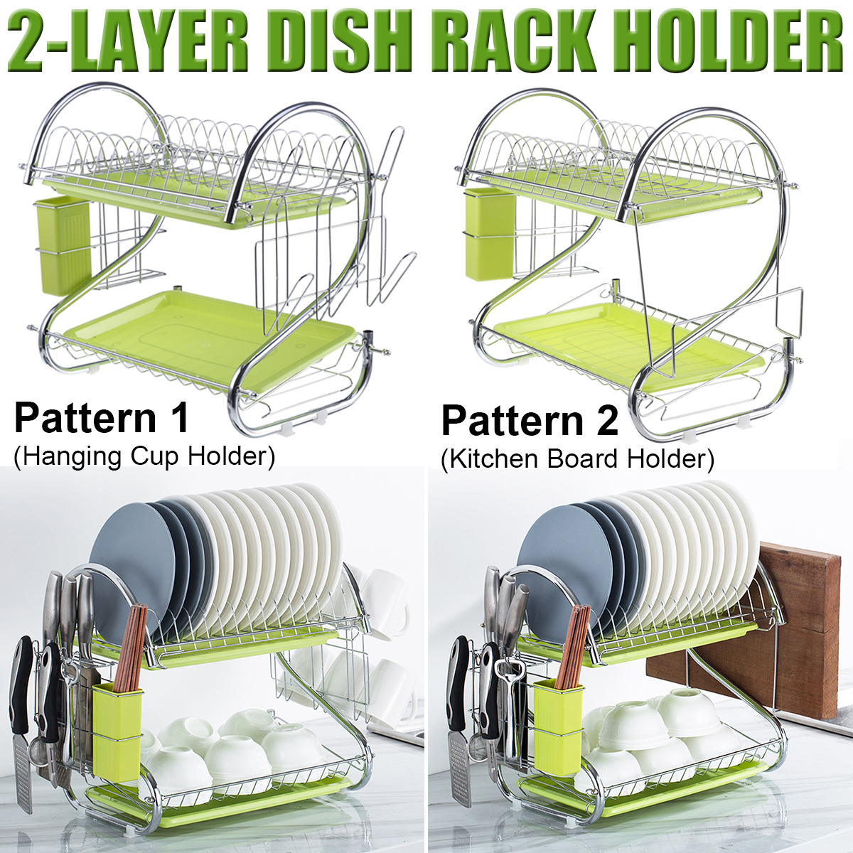 Bakeey Organizer Holder Stainless Steel Cutlery Dish Cup Kitchen Organizer Drying Rack Holder Dryer 2 Tiers Drainer Tray