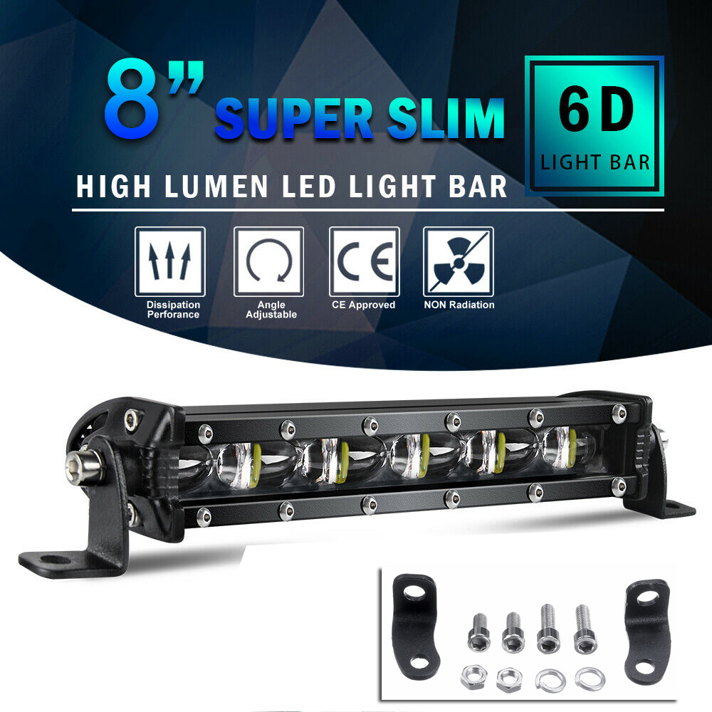 8inch 60W 6500K 6LED Work Light Slim Single Row 6D 9-30V Spot Beam Off-Road Waterproof Lamp