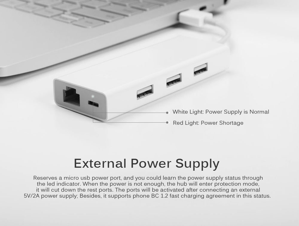 XiaoMi Mi USB 3.0 to 3-Port USB 3.0 1000Mbps Gigabit RJ45 Adapter USB Hub with Micro USB Power Port 30