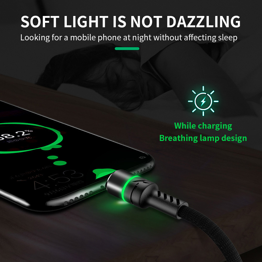 Bakeey Micro USB Type C 3A Data Cable Fast Charging LED Illuminated Wire For Mi10 9Pro  Note 9S Huawei P30 P40 Pro Oneplus 8Pro