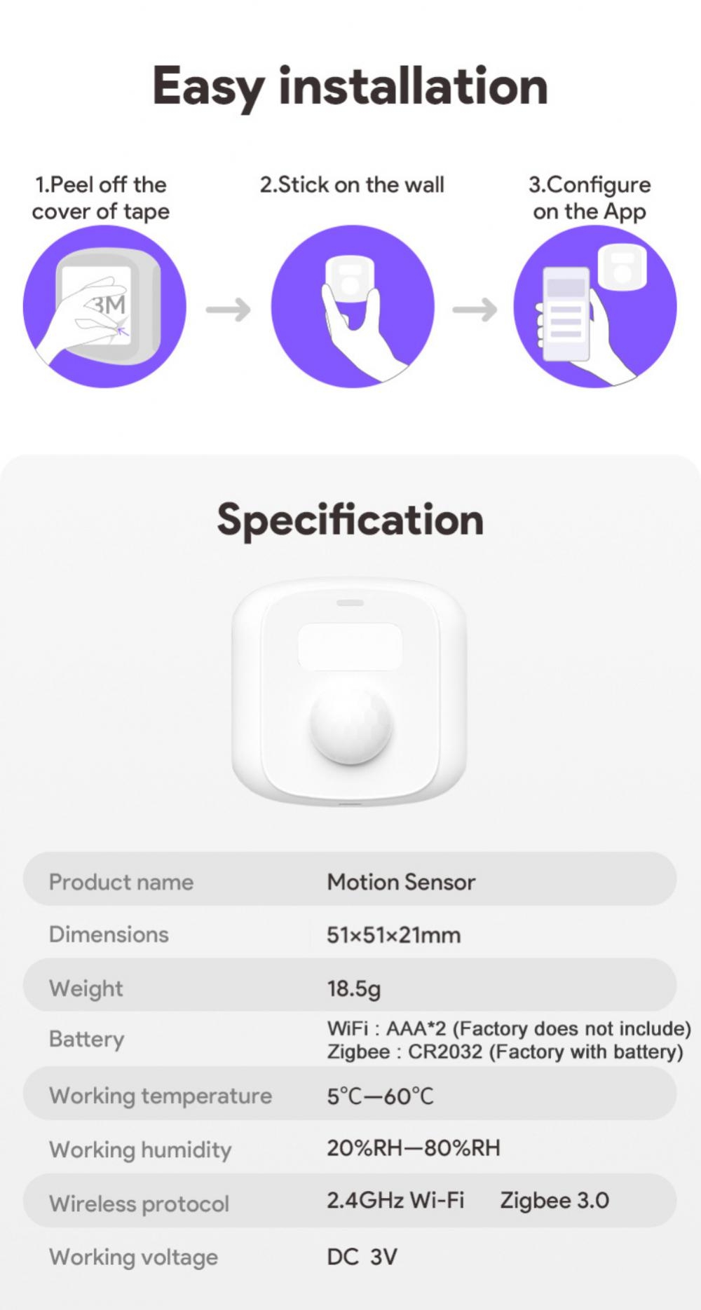 Tuya Wifi Zigbe Mini Sensor Body PIR Sensor With Light Sensor Scene Switch Function Smart Life App Support Alexa Google Home