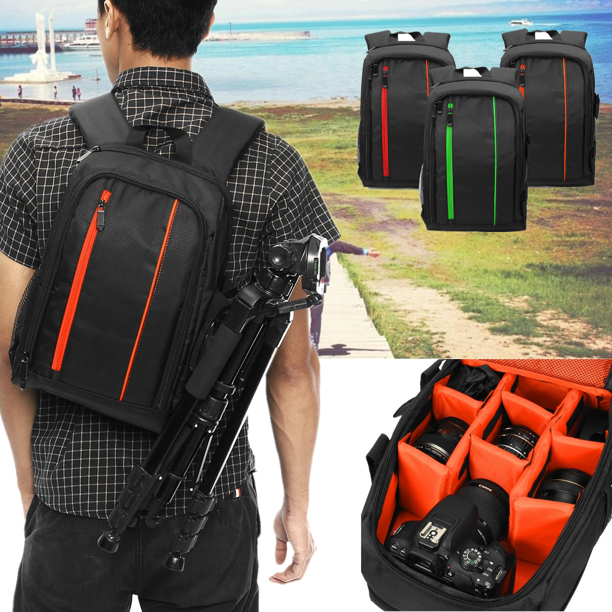 Waterproof Camera Backpack Travel DSLR Bag W/ Rain Cover For Canon Sony 15