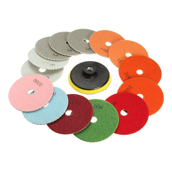 15pcs 4 Inch 30-6000 Grit Diamond Polishing Disc with M14 Self-adhesive Pad