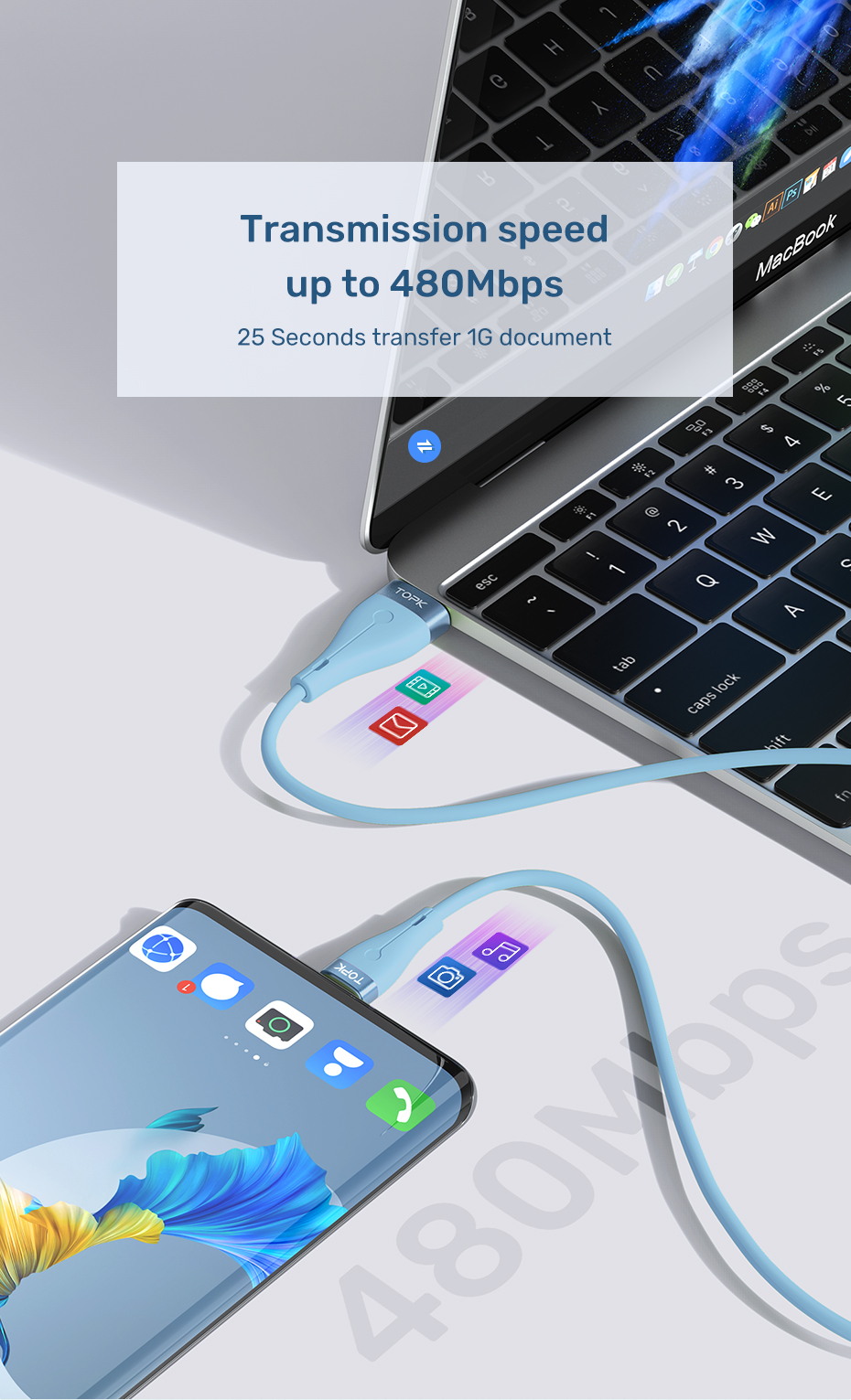 TOPK AN46 3A Type-C Aluminum Alloy Liquid Silicone Fast Charging Data Cable 1.2M for Samsung Galaxy S21 Note S20 ultra Huawei Mate40 P50 OnePlus 9 Pro