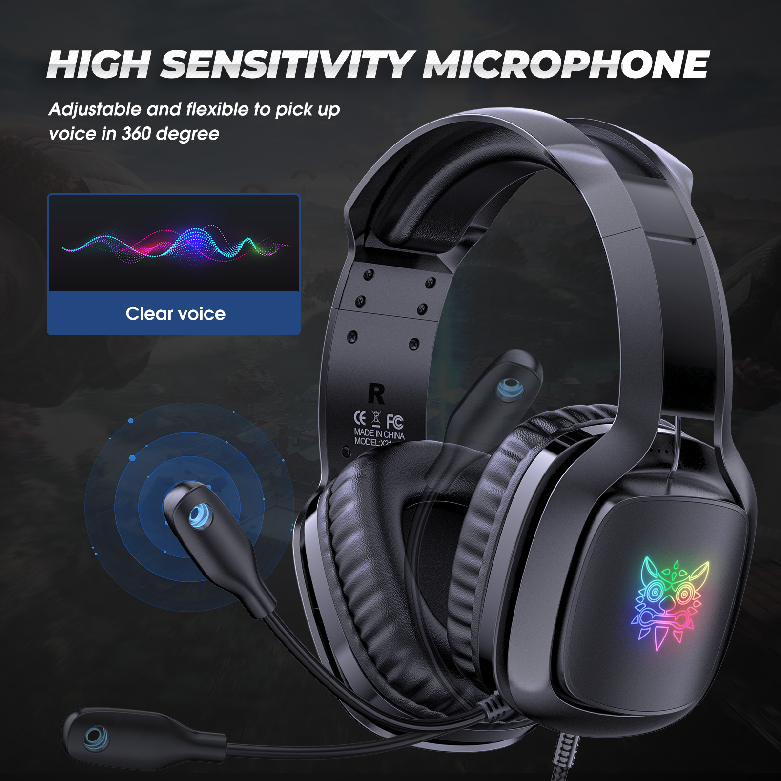 ONIKUMA X21 RGB Gaming Headset GB Light Stereo Noise Canceling Headphones with Mic Audio Adapter