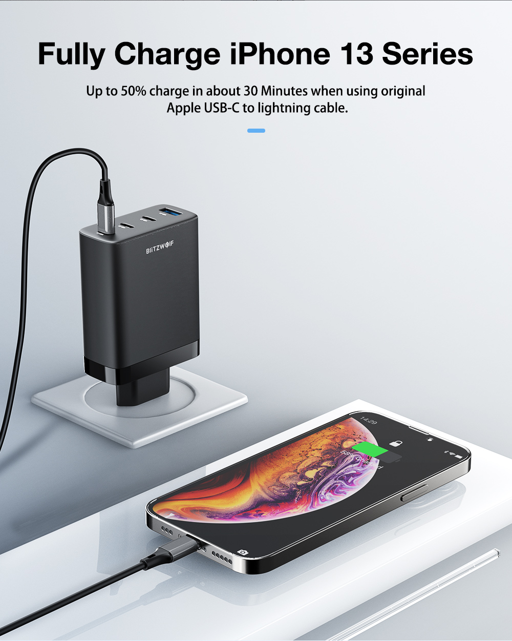 BlitzWolf® BW-S23 100W 4 Ports GaN Wall Charger Dual 100W USB-C PPS PD3.0 QC3.0 SCP Fast Charging For iPhone 14 14 Plus 14 Pro Max For Samsung Galaxy S22 Z Flip 4 MacBook Pro 16
