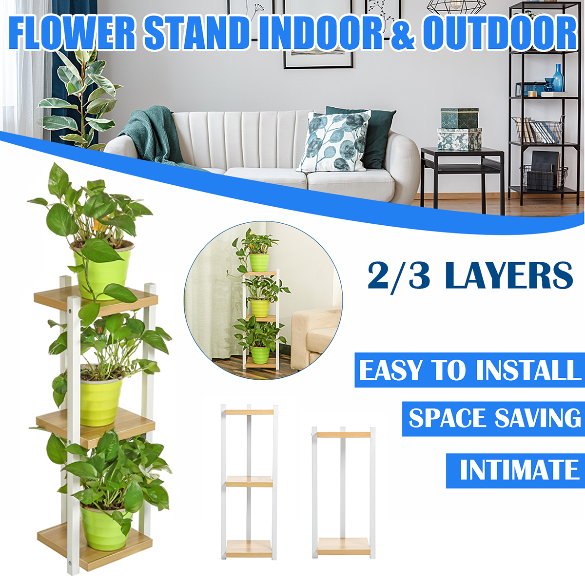 Wooden Nordic Flower Rack Floor Shelf Simple Living Room 2 Layers 3 Layers Flower Shelf Indoor Corner Flower Pot Shelf